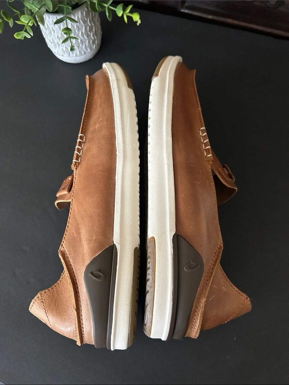 Olukai Men's Brown Leather Slip-On Shoes